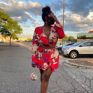 Red oriental print dress